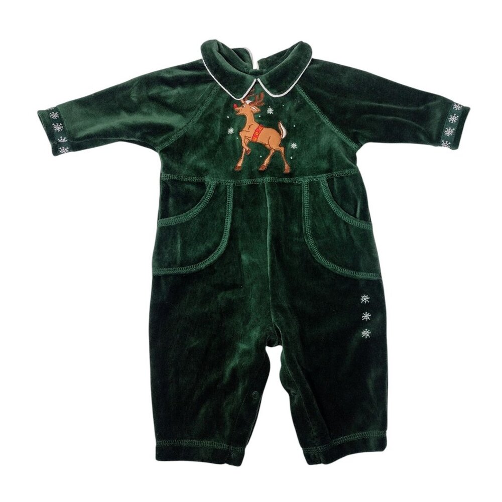 Class Club Baby Velour Christmas Sleeper Size 3mo Holiday Reindeer Green NEW